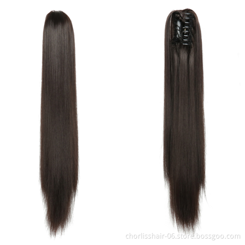Hot Selling Cheap Price 24 Inch Silky Long Straight Ponytail Hairpiece For Women Synthetic Claw-Clip Ponytail Hair Extensions